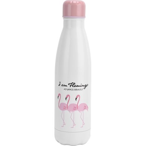 Isolierte Edelstahl-Trinkflasche in Dosenform, auslaufsicher, geruchsneutral, für Sport – Design: Weißer Flamingo (1/5)