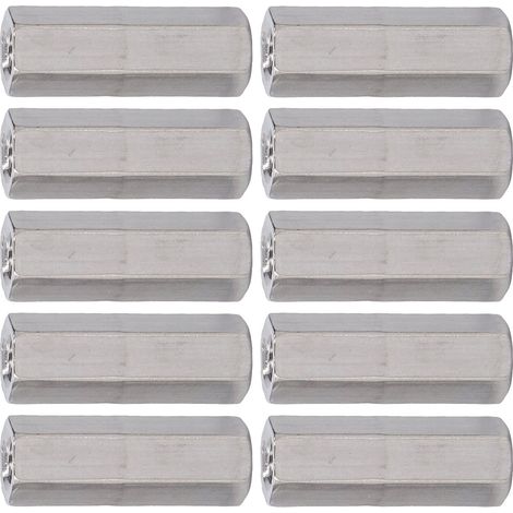 10 écrous de raccordement hexagonaux M6x1 L30mm en acier inoxydable 304 antirouille et anticorrosion, connecteurs de tige filetée (1/5)
