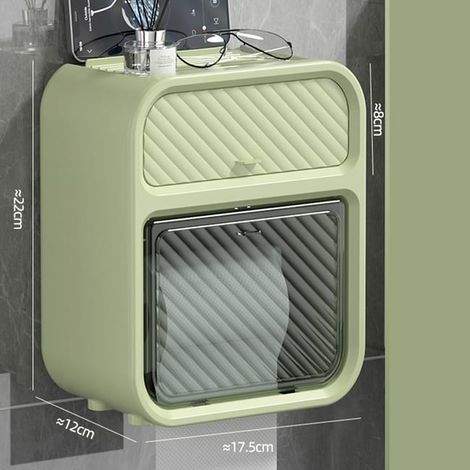 Distributeur de papier toilette mural étanche avec tiroir de rangement, porte-papier pour salle de bain, coloris vert (1/2)