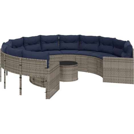 Canapé de jardin et table et coussins rond gris résine tressée vidaXL (1/5)