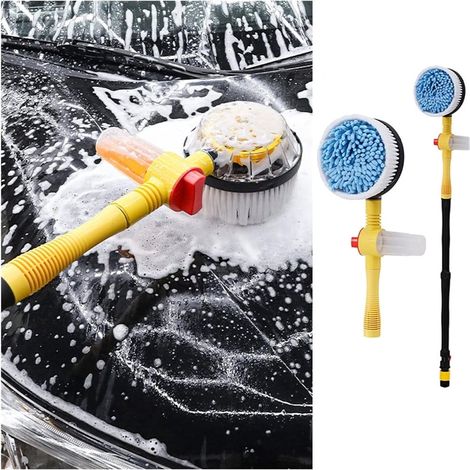 TRADE SHOP - Spazzola Per Lavaggio Pulizia Auto Rotante Con Serbatoio Sapone Attacco Tubo Manico Lungo - (1/5)
