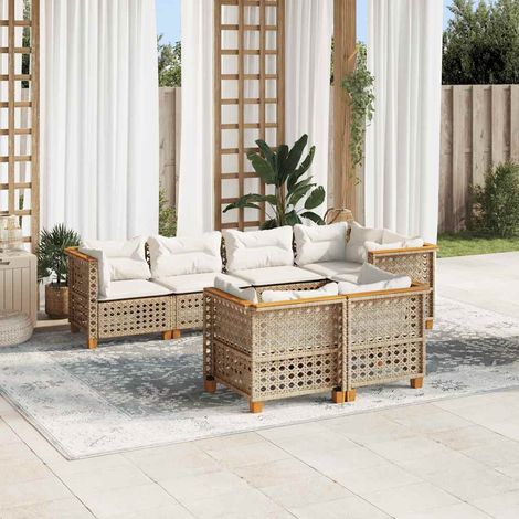 Set sofás de jardín 7 piezas y cojines ratán sintético beige vidaXL (1/5)