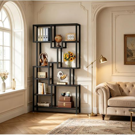 Bücherregal 100x30x180 cm aus Metall und Spanplatten schwarz-braun – MEUBLIV (1/5)
