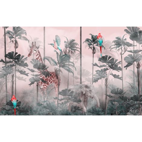Papier peint panoramique Enfants - Animaux de la Jungle - 130 cm x 81 cm (1/2)