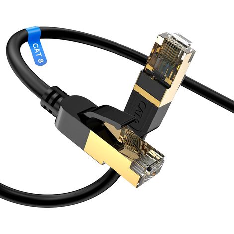Câble Ethernet Cat 8 2m, haut débit, robuste 26 AWG Cat8, 40 Gbit/s, 2 000 MHz avec connecteur RJ45 plaqué or, câble Internet extérieur et intérieur, compatible avec routeur, modem de jeu, Xbox (1/5)