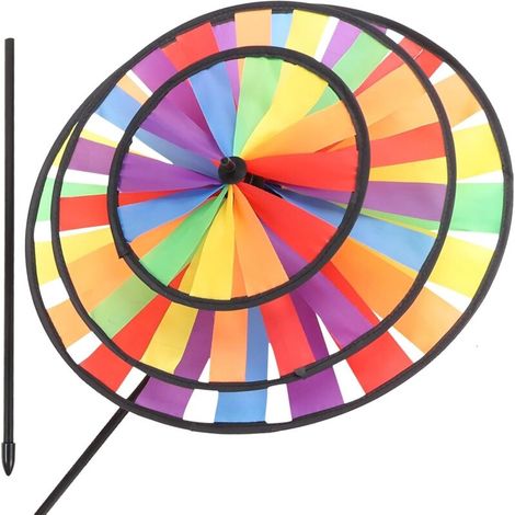 Moulin à Vent Arc-en-Ciel Grand Taille en Tissu 3 Couches, Décoration Extérieure Rotative pour Jardin, Décoration Éolienne Extérieure Colorée, Accessoire Décoratif Jardin