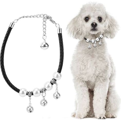 Jeffergarden Collier mignon et ajustable pour chien et chat - Avec grelot - Pour la plupart des animaux de compagnie - Taille M - Noir (1/5)