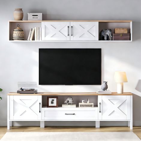 TV-Wand-Set 180x40x50 cm Weiß MDF mit Hängevitrine und 4 Schränken (1/5)
