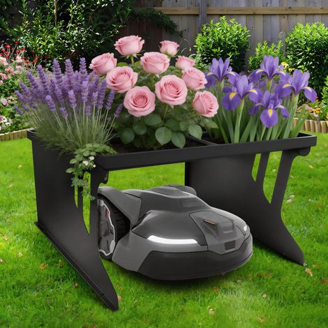 Garage pour Robot Tondeuse avec Jardinière de Jardin Capot de protection solaire Robot de tonte Toit de pelouse Robot de jardin, 80x66x48 cm, Noir