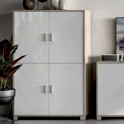Madia credenza mobile 4 ante contenitore soggiorno moderno Maray - Bianco - Bianco Lucido (1/5)