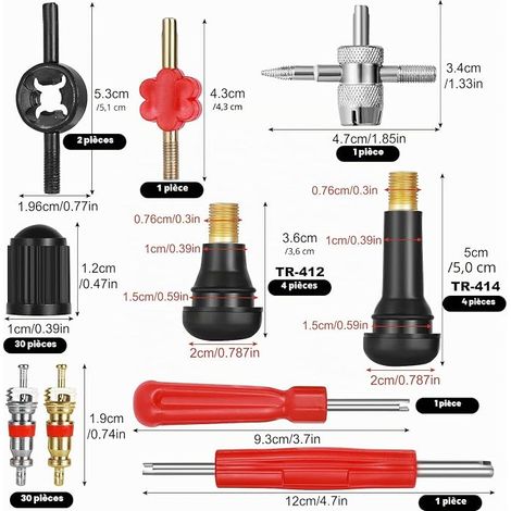 Car Tyre Valve Kit Replacement for Auto Motorcycle Bike Valve Pneu Tubeless Universelles + Clé + Embouts. Voiture, Moto, VéLo. (1/4)