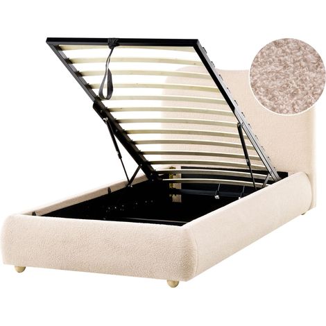 Beliani Ottoman Bed Light Beige Boucle 110 x 227 x 98 cm Minimalist Storage Fabric, With Storage, Holds up to 250 kg, 100% Polyester BLAGNAC (1/5)