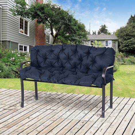 Coussin de banc 3 places 150x98x8 cm avec rubans,usage intérieur et extérieur pour meuble jardin,banc de fenêtre et balançoire Hollywood bleu foncé.