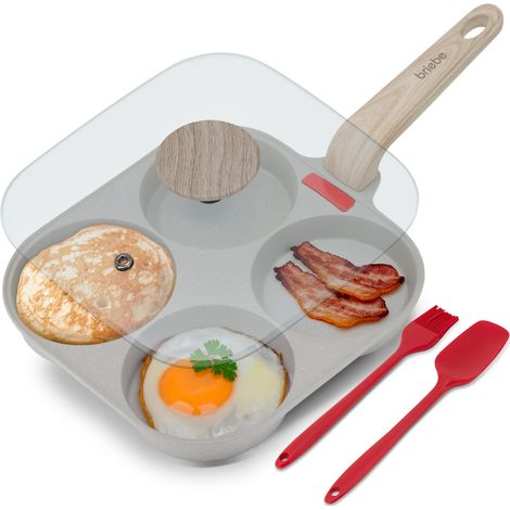 Briebe FPE1176 Poêle Pancakes Induction 4 Emplacements œufs au plat couvercle, Antiadhésive Crème (1/5)