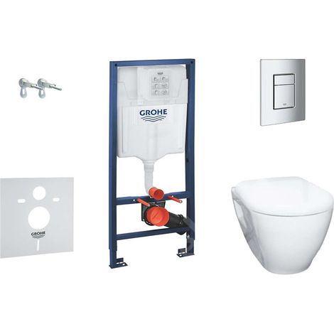 Grohe Solido - Set für Wand-WC + Klosett Bau Ceramic und WC Sitz softclose, Betätigungsplatte Skate Cosmopolitan, Chrom 38528SET-KH