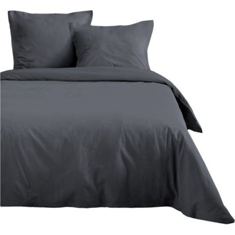 Housse de couette en coton 200 x 200 cm uni Edenne ardoise (1/2)