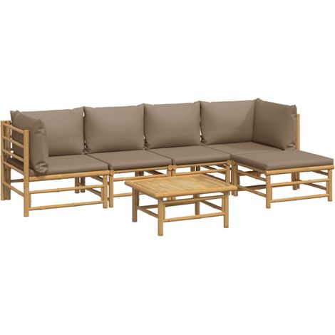 Mobili da giardino mobili da esterno Set di mobili da 6 pezzi con cuscini in bambù tortora 020016945