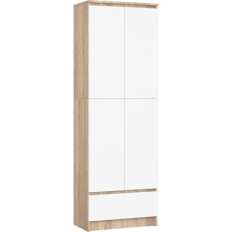 Akord – Bibliothèque de bureau 60 cm – 2 portes, 1 tiroir, 4 étagères – Chêne sonoma, blanc mat – Dimensions 180x35 cm