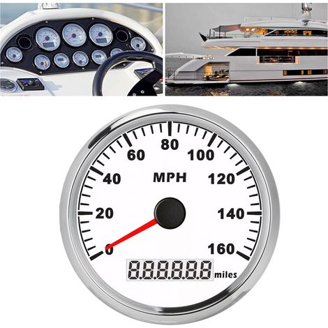 Compteur de vitesse GPS universel 85 mm / 3,3 pouces, étanche, antibuée, boîtier avant en acier inoxydable 316L, 0-160 mph, pour voiture, camion, moto, VTT, en stock aux États-Unis (cadre argenté, cad (1/5)
