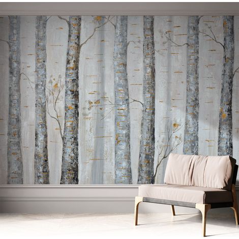 Papier peint autocollant à motifs décoratifs pour salon chambre et bureau Décoration murale élégante avec colle Bouleaux 312x219 cm (1/5)