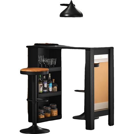 Table de bar de cuisine, design moderne, trois étagères, noir (1/2)