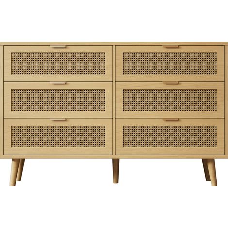 Commode 6 tiroirs en bois et panneaux de particules, poignées métal, 120x40x76,5 cm, HOMVRA (1/5)
