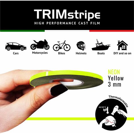 Trim Stripe Strisce Adesive per Auto, Fluo Giallo - Dimensione: 3 MM X 10 MT