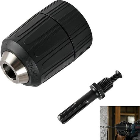Self-tightening chuck, drill chuck, universal self-tightening chuck, 2-13 mm with SDS adapter for drill/electric drill, compatible with drills for wood, metal and DIY (1/3)