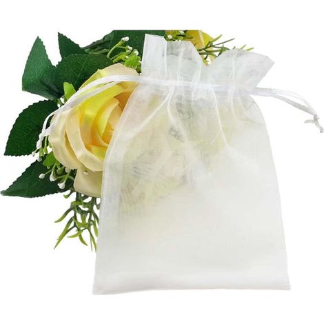 MINKUROW 100 Sacchetti Di Organza Con Coulisse 10 X 15 Cm Trasparenti Per Gioielli, Feste Di Matrimonio, Regalo Di Natale, Sacchetti Regalo, Bianco (1/5)