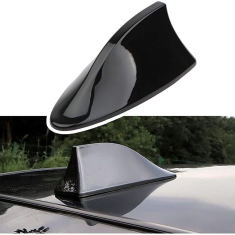 Aileron de requin de voiture, Antenne de requin Antenne radio de toit étanche unversel pour voiture Antenne radio FM avec base adhésive étanche (le noir)