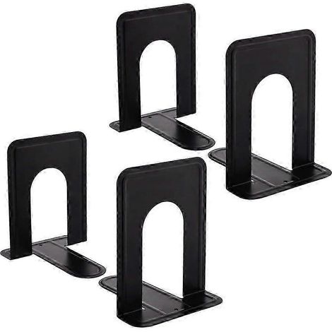 Set mit 4 minimalistischen, robusten und stabilen Buchstützen aus Metall für Regale, schwarz, kompakte Größe (1/4)