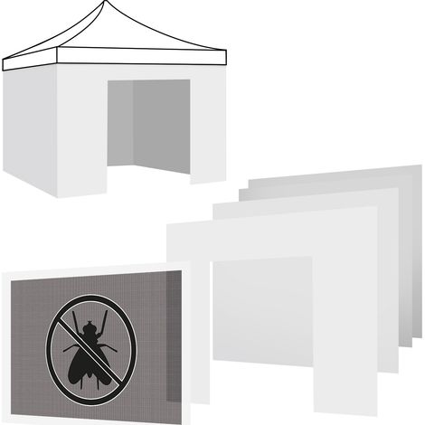 Set completo di teli di ricambio per gazebo da giardino bianco 3x3M - 3x teli laterali + 1x telo porta con cerniera + 1x telo zanzariera