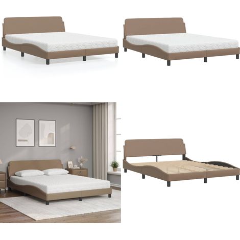 Bett mit Matratze "Dover" Cappuccino-Braun 160x200 cm Kunstleder - Kunstlederbett - Schaumstoffmatratze (1/5)