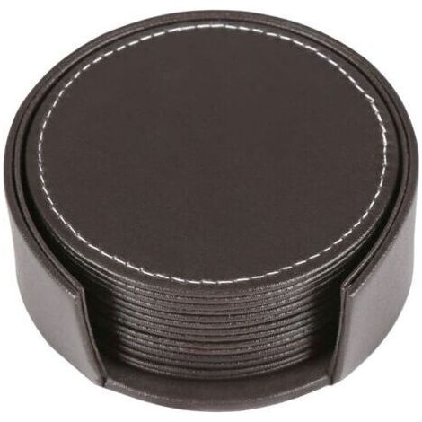 Lot de 6 sous-verres en cuir avec support (marron) (1/3)