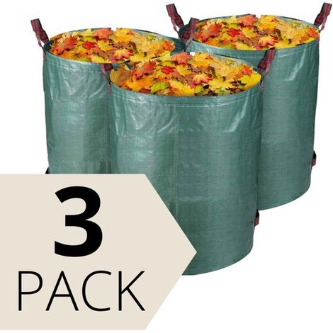 Gartenabfallsäcke – 3er-Pack 300 l – 80 x 70 cm – Faltbar – Grün – Laubsack – Abfallsack – Garten – Gartenarbeit – Gartenabfallsack – Schnittgutsack – Gras- und Laubsack – Grüner Sack, 3 Stück (1/5)