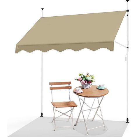 Auvent Manuel Rétractable Résistant aux UV Store Banne de Jardin en Acier Polyester avec Manivelle sans Perçage Auvent Téléscopique Hauteur et Inclinaison Réglable 200cm Beige (1/5)