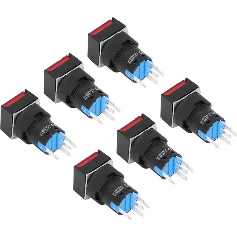 25 Stück kleine, selbstverriegelnde quadratische Drucktaster mit Beleuchtung, 16 mm, 24 V, 5 A (1/5)