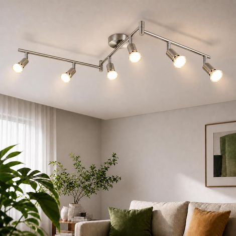 Plafonnier LED 6 Flammes pour salon Spot de Plafond Plafonnier GU10 moderne spot orientable 330° acier inoxydable idéal pour chambre coucher (ampoules non incluses) (1/5)