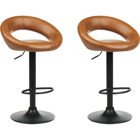 Barhocker Goldbraun Kunstleder Höhenverstellbar Drehbar mit Rückenlehne Schwarzes Metallgestell Fußstütze Modern Kücheninsel Küchenbar