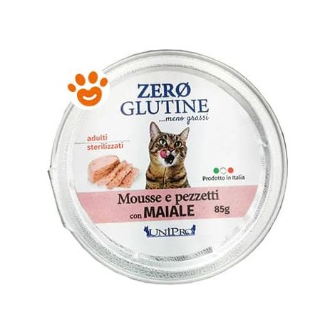 Unipro Cat Zero Glutine Adult Sterilizzato Maiale - Vaschetta 85 Gr -