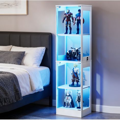 Glasvitrine mit LED und Sensor 40x35x165 cm MDF Weiß OKMYHOME (1/5)