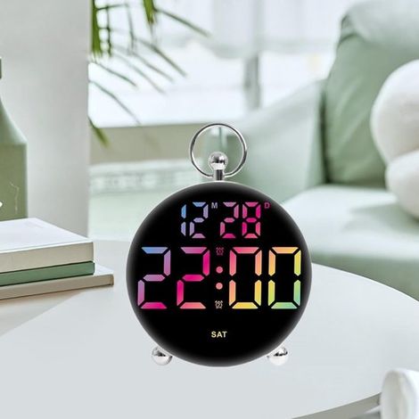 Réveil - Réveil numérique - Réveil de bureau - Réveil de voyage - Réveil électronique LED - Grand écran LCD - Rétroéclairage - Affichage convexe - Double alarme - Alimentation USB - Convient aux chamb (1/4)