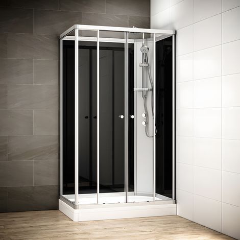 Cabine douche 120 x 80 SILVER Noir rectangulaire droite (accès façade) (1/5)