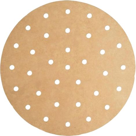 Lot de 100 Papier sulfurisé, Rond 18 cm, Perforé, Non blanchi, Pour friteuse à air