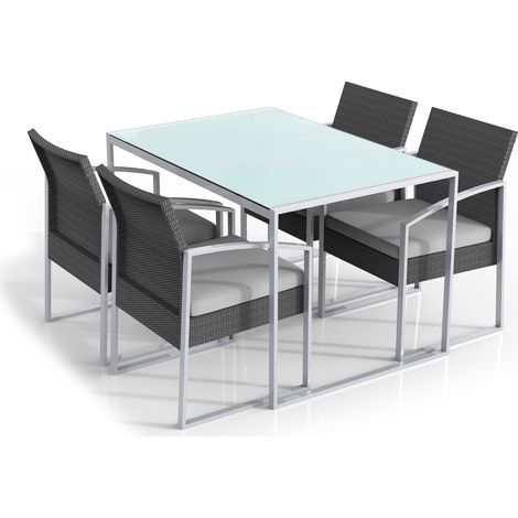 Set Tavolo e 4 Sedie da Giardino in Acciaio e Polyrattan Fadi Bilbao Nero