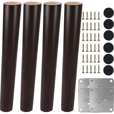 4 Pièces Pied de Meuble Bois Massif 30cm Noyer Obliques Pieds de Meubles avec Plaque de Montage Vis Patins en Feutre Pieds pour Canapé Armoire Lit Meuble TV Commode Table Fauteuil (1/5)