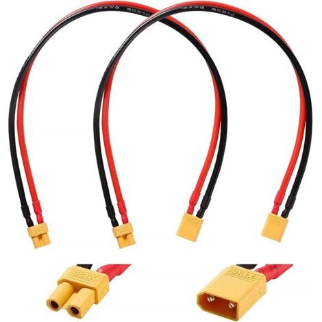Pair 2 Pièces Câbles D'extension XT30, XT30 Connecteur Mâle à Femelle avec 30cm 14AWG Câble en Silicone, Câble D'extension Adaptateur XT30, pour Batterie LiPo RC (1/5)