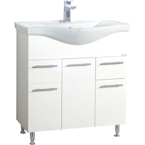 VCM 2 pcs Lavabo Lavabo Gabinete inferior 75 cm Juego de muebles de baño con lavabo Cajones y torniquetes prácticos Complete Lisalo XL (Blanco)