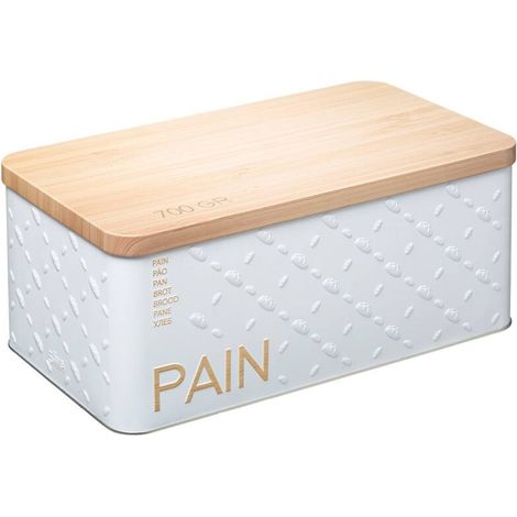 5Five Simply Smart – Boîte à pain en métal blanc 31,4x17,6x13,3cm – Couverture beige – Design scandinave pour conservation pain (1/5)