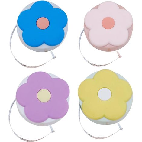 Lot de 4 mètres ruban à motifs de dessins animés, mètres ruban à fleurs mignons, mètres ruban télescopiques portables et petites règles rondes souples (1/5)